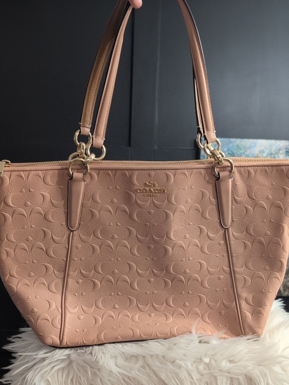 Coach Embossed Leather Tote - Blush Pink with Gold Hardware